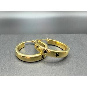 Gold Over Sterling Silver Star Cut-Out Hoop Earrings • .925 • Never Worn